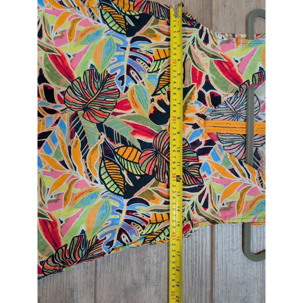 C&C California Shift Dress Womens XS Multicolor Tropical Leaf Linen Pockets - Picture 14 of 16